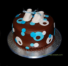 Brown with blue and white Sassy Circles Baby shower cake