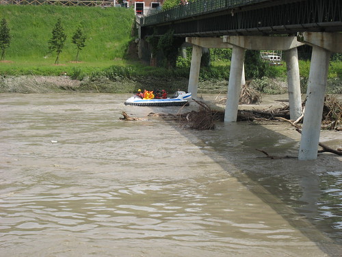 A hovercraft on a flooded river Po