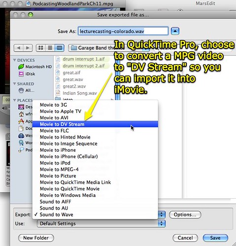 Convert MPG to DV Stream with QuickTime Pro