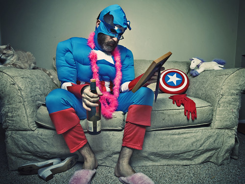 Something about superhero's, Muppets?, whiskey, stuffed animals and pink slippers (062/365)