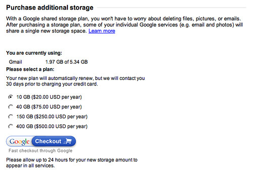 Gmail: Purchase Additional Storage