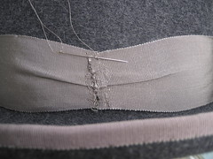 Hand stitched sideband, bow will go on top. Click to enlarge.