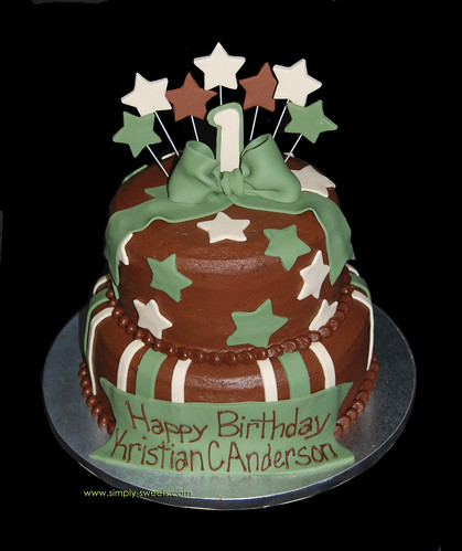 green brown 1st birthday cake