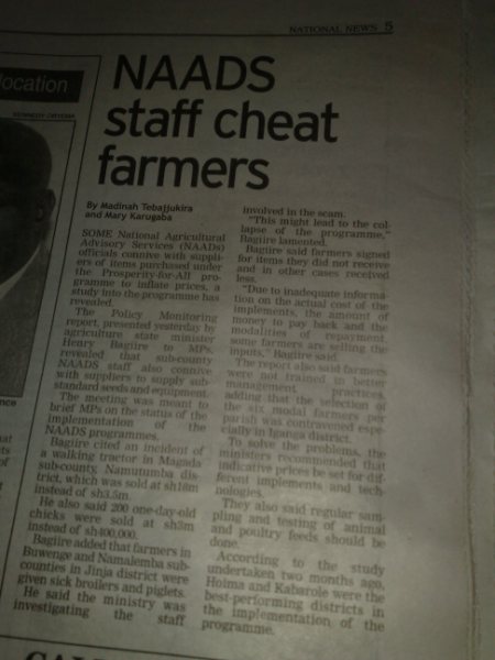 NAADS Cheats Farmers Article
