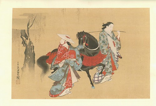 Damas conduciendo un caballo- artista Chôshun Miyagawa- pintura en seda