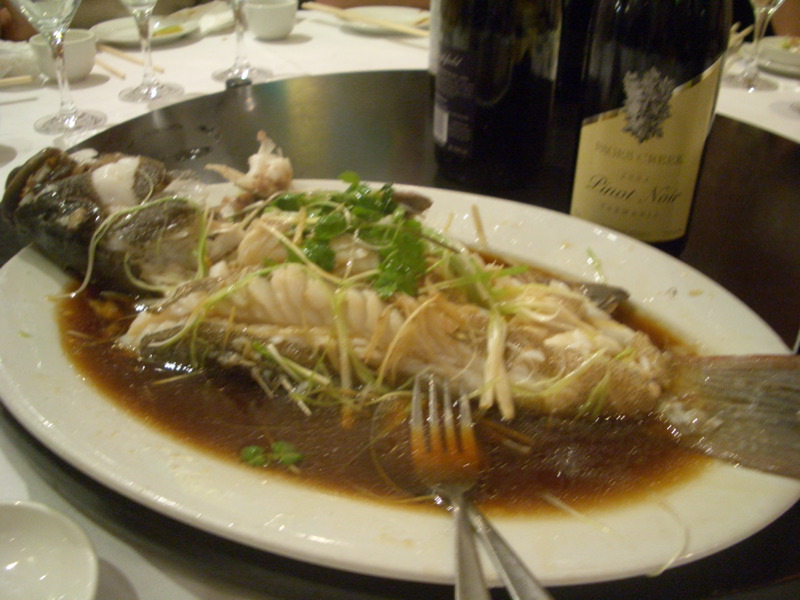 Fish steamed with ginger, lemongrass and soy