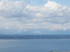 Seattle's Elliott Bay and the Olympic Mountains on a cloudy day