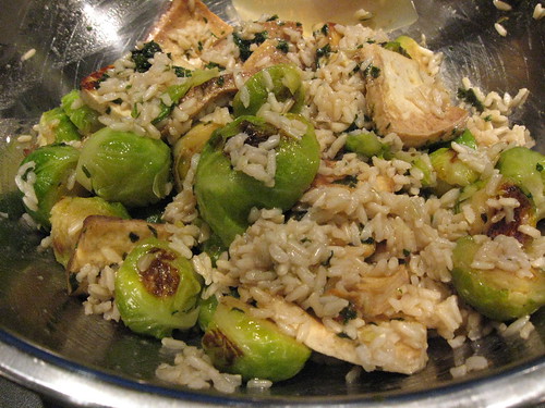 brussel sprouts, tofu and rice