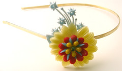 Yellow, Red and Blue Vintage Flowers Headband