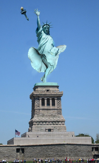 Upskirt Statue of Liberty, PhotoShop manipulation of a monumental statue