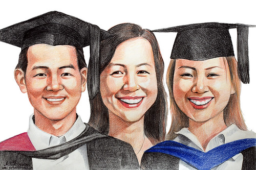 family graduation portraits in colourpencil