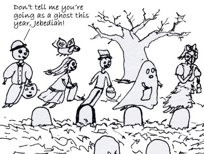 Another ghost makes fun of Jebediah for dressing up as a ghost for Halloween. 