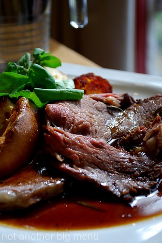 Bailbrook House Restaurant - Roast West Country rib of beef, Yorkshire pudding, thyme roasted gravy, garlic roast potatoes