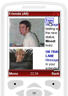 Screenshot of MySpace mobile