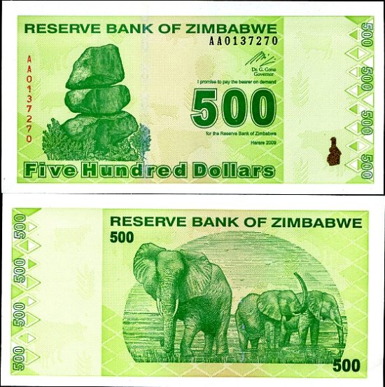 500 dolárov Zimbabwe 2009, P98
