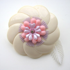 Cream, Pink and Purple Vintage Flowers Brooch
