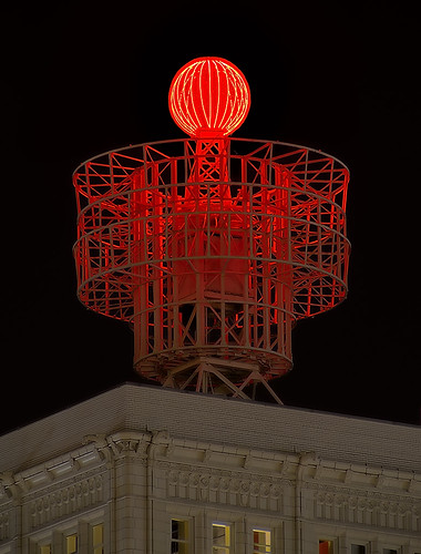 Red Beacon at night, in downtown Saint Louis, Missouri, USA