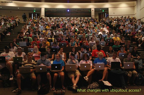 students with laptops in a lecture hall