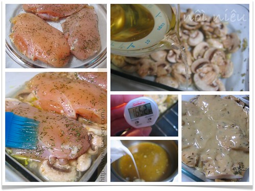 Chicken Breasts baked on a bed of mushrooms Method