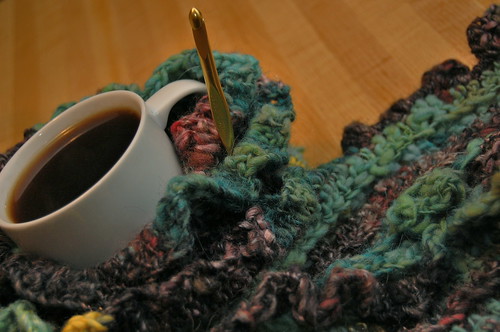 crocheted handspun scarf