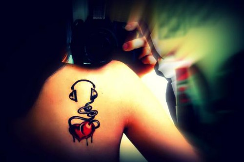 heart headphones tattoo