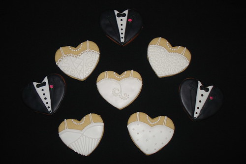 Heart Wedding Dress and Tuxedo Cookies
