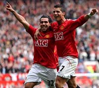 Tevez and Ronaldo Celebrating a goal