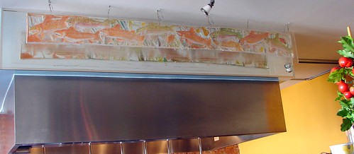 8 foot trout installment in the kitchen of the restaurant