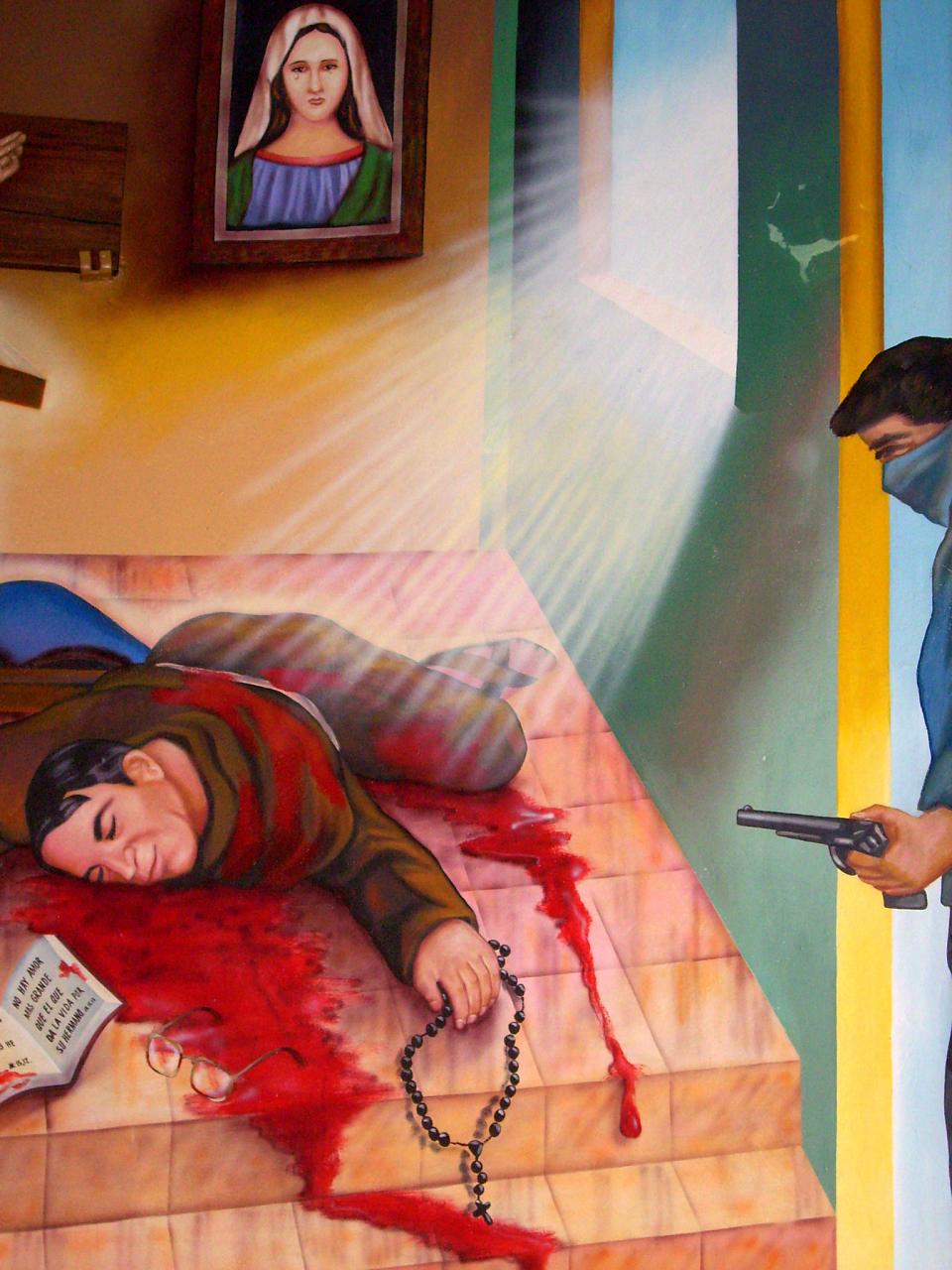 Pintura sobre el martirio del P. Cosme Spessotto