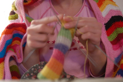 I knitted socks using the rainbow as my guide