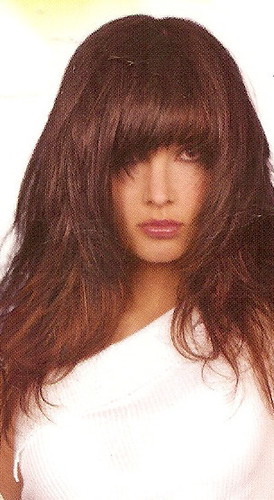Long Shag Hairstyle with Bangs (Photo). Thick brunette hair layered into a 
