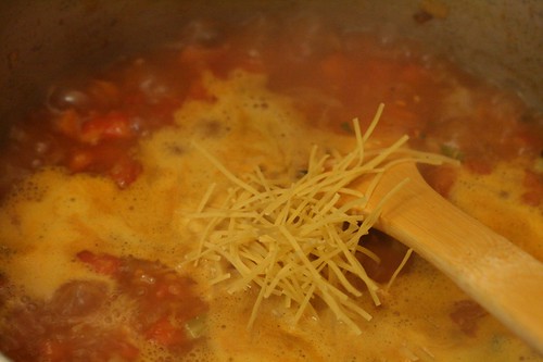 Add noodles when stock is boiling