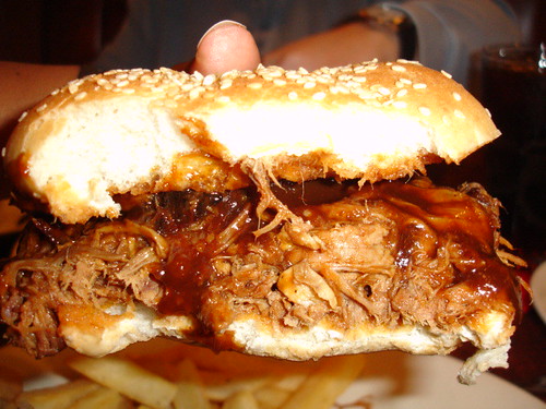 Pig Pickin' Pork sandwich, drenched in KC Masterpiece's original sauce