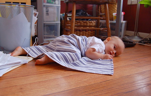 Elliot with dishtowel blanket