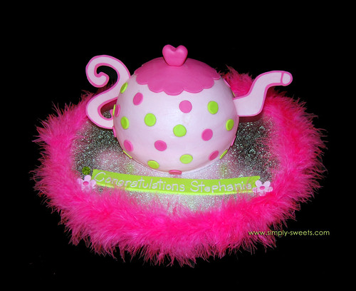 Pink and green polka dot teapot cake