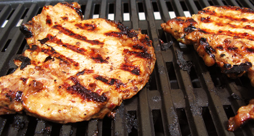 Hoisin Grilled Pork Chops on the grill