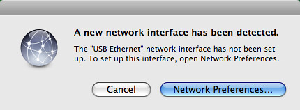 USB Ethernet network interface detected