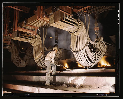 Large electric phosphate smelting furnace used in the making of elemental phosphorus in a TVA chemical plant in the Muscle Shoals area, Alabama (LOC)