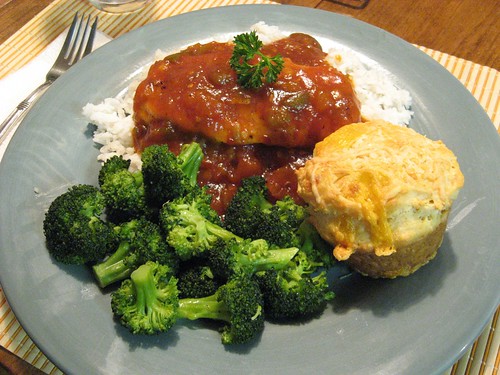 Pepper Peach Salsa Chicken with Rice, Broccoli, and Cheese Roll