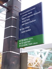Wayfinding sign, Baltimore, with transit information