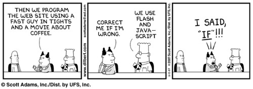 Dilbert comic de Flash y JavaScript