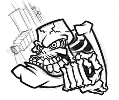 Evil Cartoon Skeleton with Gun by Coghill Cartooning