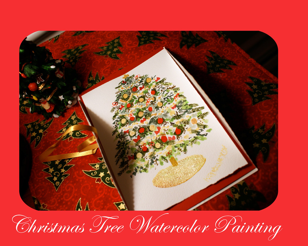 Christmas Tree Watercolor Painting 5 x 7 inches