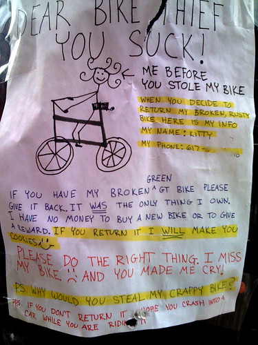 &quot;Dear Bike Thief: You Suck!&quot;