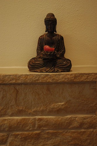 Buddha statue candle holder, Peggy's Zen makeover, fireplace, Seattle, Washington, USA by Wonderlane