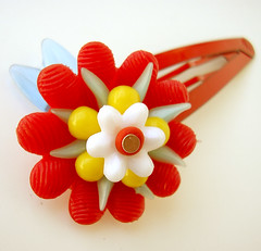 Red, Blue and Yellow Vintage Flowers Barrette
