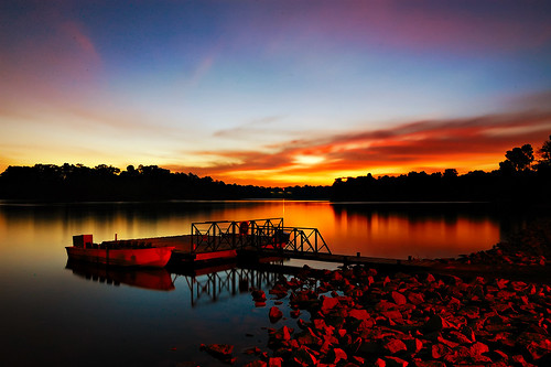 Red rocks; under a blood red sky @ Lower Peirce Reservoir, Singapore