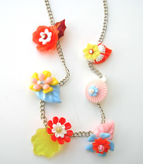 Rainbow Vintage Flowers Necklace