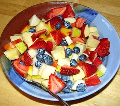 Breakfast fruit in colorful bowl