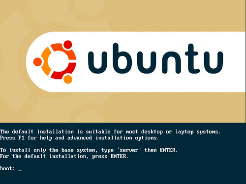l'écran de démarrage d'installation de la ubuntu linux 5.04